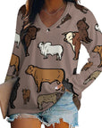 Baha Ranch Western Print Cows Cattle Long Sleeve Top