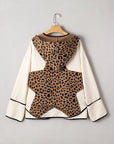 Leopard Star Patchwork Open Front Hooded Jacket