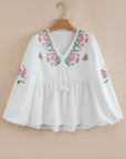 Floral Tied V-Neck Babydoll Blouse