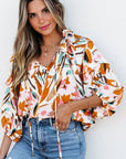 Aurelia Drawstring Frilled V Neck 3/4 Sleeve Blouse