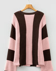 Stripe Colorblock Thermal Textured Knit Drop Shoulder Sweater