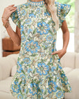 Floral Pleated Ruffle Sleeve Dress