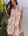 Marigold Floral Ruffled Trim Flutter Sleeve Dress