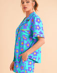 Flower Print Buttoned Shirt And Drawstring Waist Pajama Set