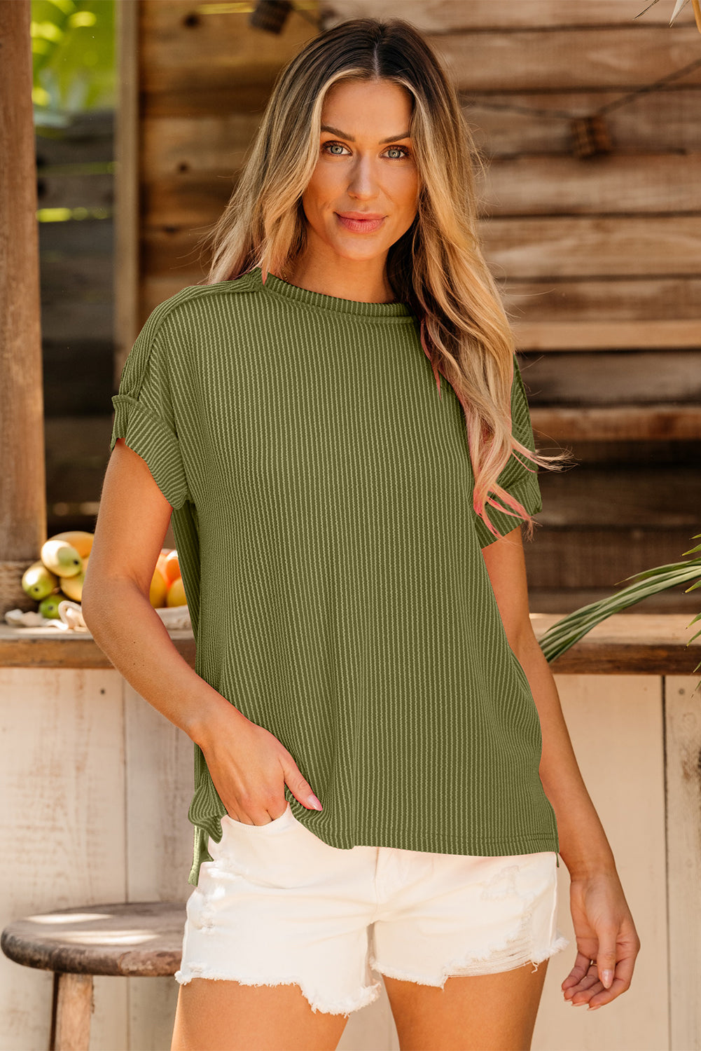 Corded Knit Short Sleeve T-Shirt