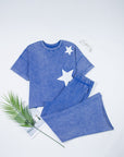 Arabella Acid Wash Star Patched Rolled Trim Pants Set