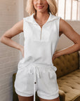 Cleo Textured Half Zip Tank Top Drawstring Shorts Set