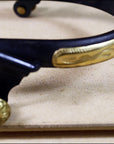 Hilason Black Steel Men Roping Spurs Solid Brass Engraved Trim And Rowel
