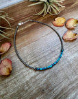Lapis & Turquoise Heishi Choker – 14" Sterling Silver Beads