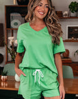 Patchwork V-Neck Tee and Shorts Set