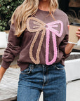 Bow Contrast Terry Drop Shoulder Sweatshirt