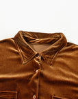 Plus Size Velvet Button-Up Pocketed Drop Shoulder Shirt