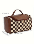 Black Checkered Zipper Makeup Bag