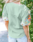 Floral Embroidered Puff Sleeve Blouse