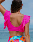 Lauren Ruffled V Neck Swim Top