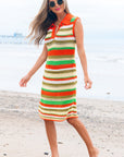 Elliot Eyelet Sleeveless Buttoned Split Neck Sweater Dress