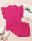 Sol Striped Detail Flutter Sleeve Zipped Collar Short Set
