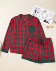 Plus Size Christmas Plaid Shirt and Shorts Pajama Set
