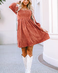 Kaylee Suede Square Neck Puff Sleeve Dress