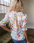 Solana Boho Flower Half Puff Sleeve Blouse