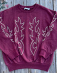 Western Boot Stitch Burgundy Sweatshirt