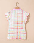 Plaid Colorblock Flutter Sleeve Blouse