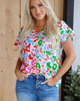 Artemis Leopard V Neck Short Sleeve Blouse