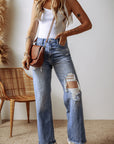 Madilyn Distressed Raw Hem Straight Leg High Waist Jeans
