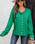 Solid Knit Button-Up Drop Shoulder Sweater Cardigan