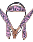 Hilason Western Horse Leather Headstall and Breast Collar Tack Set Zebra | Headstall Bridle for Horses Western | Horse Headstall Bridle | Western Headstalls Bridle for Horses