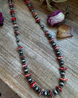NFR Collection Necklace – Sterling Silver Torpedo Pearls with Red Spiny Oyster – Handmade by The Bijoux FAB – 39"