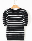 Stripe Ruched Bubble Sleeve Top