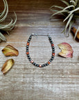 Sterling Silver Pearl Bracelet with Red-Orange Spiny Oyster Heishi