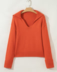 Solid Collared V-Neck Ribbed Edge Sweater