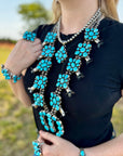 Complete Squash Blossom Set – Kingman Turquoise – Sterling Silver – Navajo Made by Wilson Dawes
