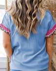 Leopard Colorblock Corded Knit T-Shirt