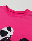Valentine Heart Sequin and Cow Patchwork Sweatshirt
