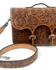 Floral Tooled Briefcase with Cow Hide