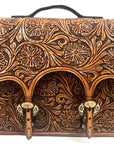 Floral Tooled Briefcase with Cow Hide