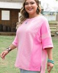 Reagan Plus Size Stripe Patchwork Top