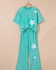 Arabella Acid Wash Star Patched Rolled Trim Pants Set