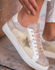 Clare Gold Glitter Star Lace-up Sneakers