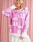 Pink Sweet Bow Two Tone Checkered Sweater