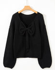 Bow Tie Backless Bubble Sleeve Sweater