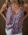 Floral Pleated Button Up Tank Top