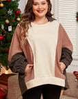 Brown Exposed Seam Colorblock Plus Size Hoodie