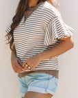 Stripe Contrast Trim Ruffle Sleeve Top