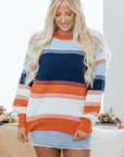 Colorblock Round Neck Long Sleeve Sweater
