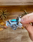 Saddle Shape Kingman Turquoise Ring – Size 8 – Native Made by T. Yazzie