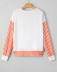 Stripe Patchwork V-Neck Drop Shoulder Top